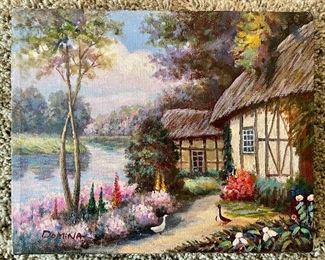 Item 19: Oil Painting Signed Domina - 10" x 8": $35