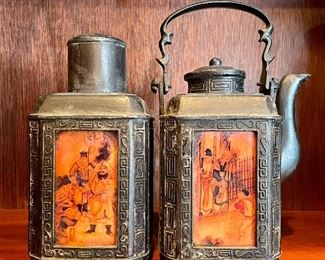 Item 10: (2) Antique Chinese Tea Caddy and Teapot (heavy): $125 Teapot - 5" x 8" Tea Caddy - 3.5" x 7"