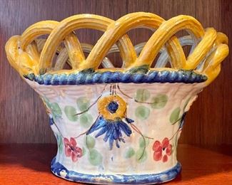 Item 21: Heavy Pottery Basket Planter (Made in Italy) - 9.5" x 5.5": $28