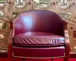 Item 132: Kaplan and Fox Inc. Leather Chair with Nailhead Trim - 24"l x 19.5"w x 32"h: $165