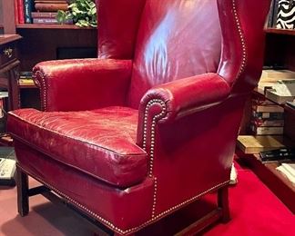 Item 133: Comfy 'ol Feather Arm Chair with Nailhead Trim (the leather is showing quite a bit of wear) - 33"l x 21"w x 43"h: $165