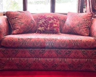 Item 1: Burgundy Paisley Loveseat - 65"l x 22"w x 29.5"h: $295