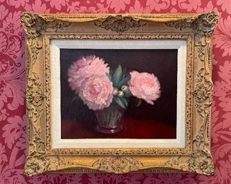 Item 177: Lovely Oil on Canvas - Pink Peonies - 21.5" x 18.5": $245