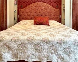 Item 174: Custom King Headboard Upholstered in Lee Joffa Tufted Pink Animal Print: $550