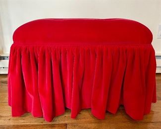 Item 23: (2) Red Velvet Ottomans - these items have some stains to the upholstery - 25"l x 15.5"w x 16"h: $65 each