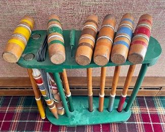 Item 155: Vintage Wood Croquet Set: $95