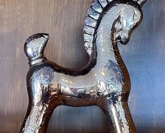 Item 210: Glazed silver/black pony - heavy - 12.5": $16