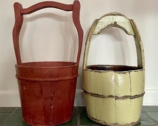 Item 214: Two Rustic Buckets, Burgundy and Yellow: $34 Yellow - 18"