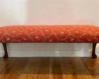 Item 106: Upholstered Bench with Carved Legs - 48"l x 17"w x 16"h: $245