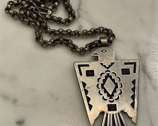 Item 156: Thunderbird Native American Nickel Silver Necklace: $15