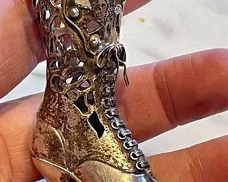 Item 158: Sterling Silver Victorian Boot (used to be a pin-cushion! - 2.75": $35