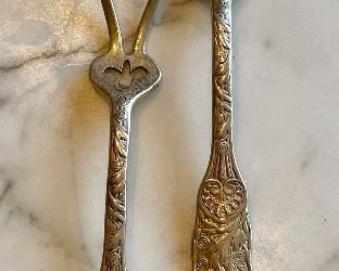 Item 163: (2) Antique Sterling Silver Gorham Asparagus Serving Forks: $125