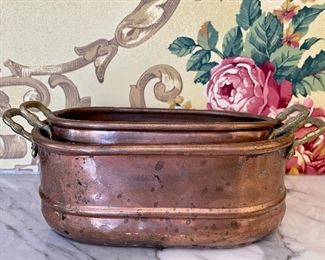 Item 278: Set of (2) Rustic French Farmhouse herb planter or jardiniere: $38 Largest - 9.25"