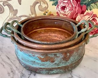 Item 280: Set of oval Rustic French Farmhouse herb planters or jardinieres: $65 Largest - 9"