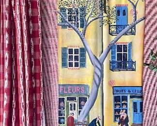 Item 184: Hand painted canvas tapestry by Rosemund Honore - 33" x 68.5": $125