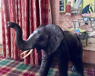 Item 186: Large, Vintage Leather Elephant - 23": $145