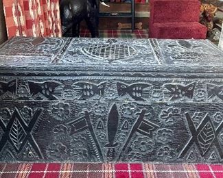 Item 188: Rustic Wood Hinged Box - 36"l x 15"w x 15.5"h: $85