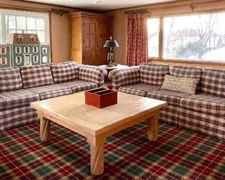 Item 192: Hickory Chair Sofas, plaid upholstery is faded - 90"l x 32"w x 28"h: $400 for both