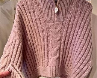 Item 292: Nanushka Evie Cable Knit Half Zip Crop Sweater with Pearl Zipper Size Large : $125