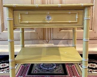 Item 303: Faux Bamboo One Drawer Table with Laminate Top and Glass Pull: $125