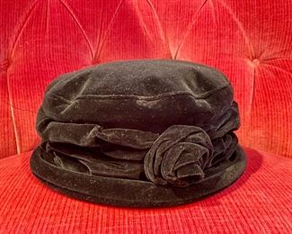 Item 313: J. Peterman Black Velvet Hat with Rosette: $75