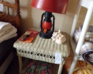 wicker table & unusual lamp
