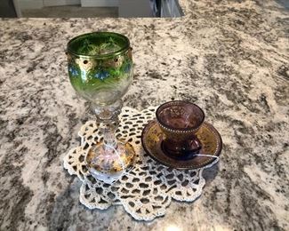 Moser goblet,commissioned by the czar of Russia.     Mosier cup and saucer, Amiethyst, Commission by Hapsburgs ruling Austria.