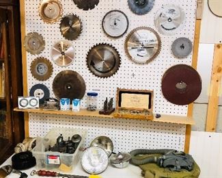 Old car parts, and saw blades 