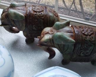 Hard Stone Carved Elephants