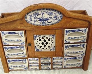 89 - Porcelain and Wood Spice Cabinet 21 x 24 x 5 1/2