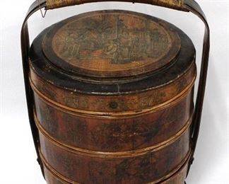 116 - Oriental Wood Barrel w/ Handle 25 x 18