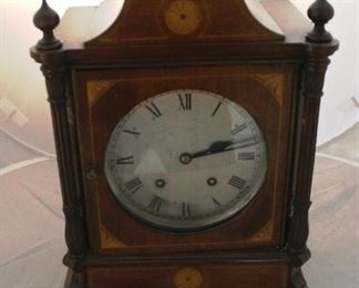 280 - Antique Inlaid Wood Case Clock 16 x 13 x 8