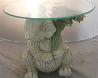 336 - Glass Top Bunny Rabbit Stand 12" x 10 1/2"
