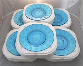 400 - Set of 6 Blue Glass Presidential Plates - 8" round