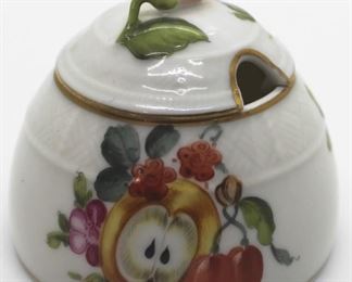 1008 - Herend Fruits & Flowers marmalade jar 2 1/4 tall x 2 1/2 diameter