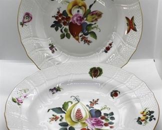 1018 - Pair Herend Fruiits & Flowers 10" shallow bowls