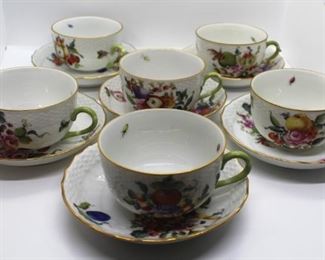 1023 - Set of 12 Herend Fruits & Flowers cups & saucers 1 extra saucer