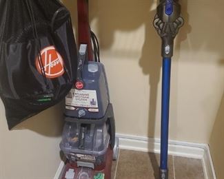 Dyson vacuum is compact and includes two attachments that replace the vacuum rolling head and can hang on wall to charge. Charger will have to be removed from wall with a phillips head. Dyson is in great condition. Hoover steam cleaner includes attachments though owner says a seal is not working properly so steamer needs to be looked at.

https://ctbids.com/#!/description/share/752987