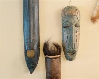 These beautiful masks were purchased by owner at Ten Thousand Villages. They are very large masks (but not too heavy), hand carved in Indonesia. Largest: 39"x6"x4" Hairy: 25"x6"x3" Lizard: 20.5"x7"x4"

https://ctbids.com/#!/description/share/752921