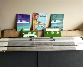 Passap Duomatic 80 knitting machine is 48" long and has a sealed box in the back which contains the stand for the machine. Includes box with books and extra notions.

https://ctbids.com/#!/description/share/753056