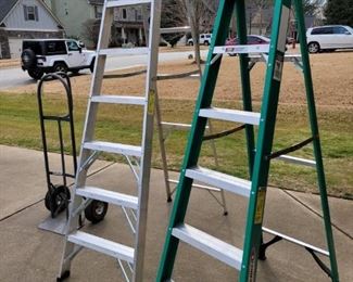 6’ and 8’ Werner step ladders, handcart dolly, 1 Pkg Ladder bumpers and a ladder harness.

https://ctbids.com/#!/description/share/753031