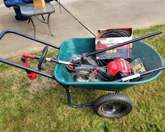 You will have the best looking yard on the block with these items. Wheel Barrel With Plastic Base On Steel Frame, Troy Bilt Weed Eater With Attachments, Weed Trimmer Attachment, Edger Attachment, Troy Bilt Jumpstarter and Soaker Pro hose.

https://ctbids.com/#!/description/share/753026