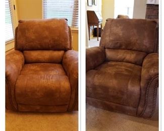 Beautiful pair of brown Ashley Furniture microsuede recliners. Measures 37"H x 40"L x 35"W.

https://ctbids.com/#!/description/share/752863