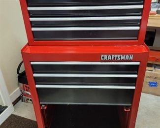 Craftsman Tool Box On Casters With (3) Drawers, Note Bottom Closure Is Missing but includes key. Smaller Craftsman Tool Box On Top (4) Drawers And Top Tray To Store. No Keys For This Box . Overall This Is A Nice Tool Box Combination Bottom Tool Box Measures 34 Ich Tall X 27 Ich Wide X 18 Inch Deep Top Box Measures 26 Ich Wide X 15.5 Wide X 12 Ich Deep.

https://ctbids.com/#!/description/share/753013