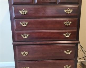 This chest features 5 drawers and is 49" tall, 17" deep and 34" wide. Matches perfectly with B1103 in this sale. Dresser is located upstairs and very heavy. https://ctbids.com/#!/description/share/752833