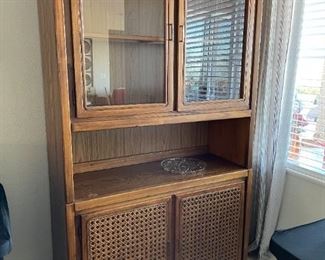 Mid-Century cane hardwood china cabinet