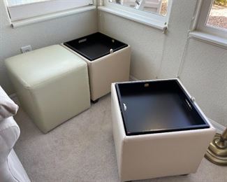 3 storage ottomans with trays