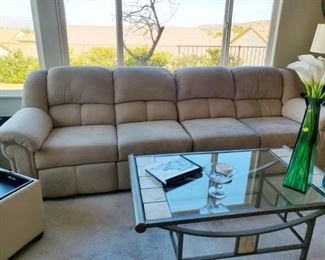 Microfiber sofa with recliner on each end