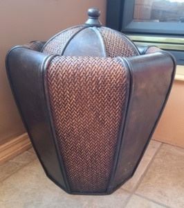 Decorative Storage Basket. Some light scratches on the top as pictured, but in otherwise great condition. Measures 21" in diameter and 21" tall.