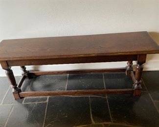 Lot 4: $150- Dark oak bench 4' X 1' X 18" H 